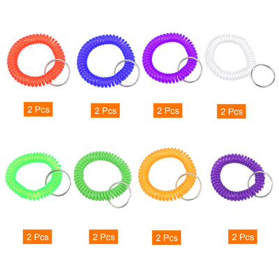 Harfington 22mm Spiral Keychain, 16 Pack Plastic Wrist Coil Keyring Wristband Stretchable Key Holder Lanyard for Sports Outdoor