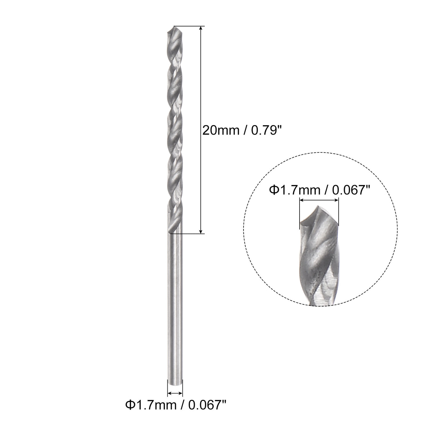 uxcell Uxcell 1.7mm C2/K20 Tungsten Carbide Straight Shank Spiral Flutes Twist Drill Bit