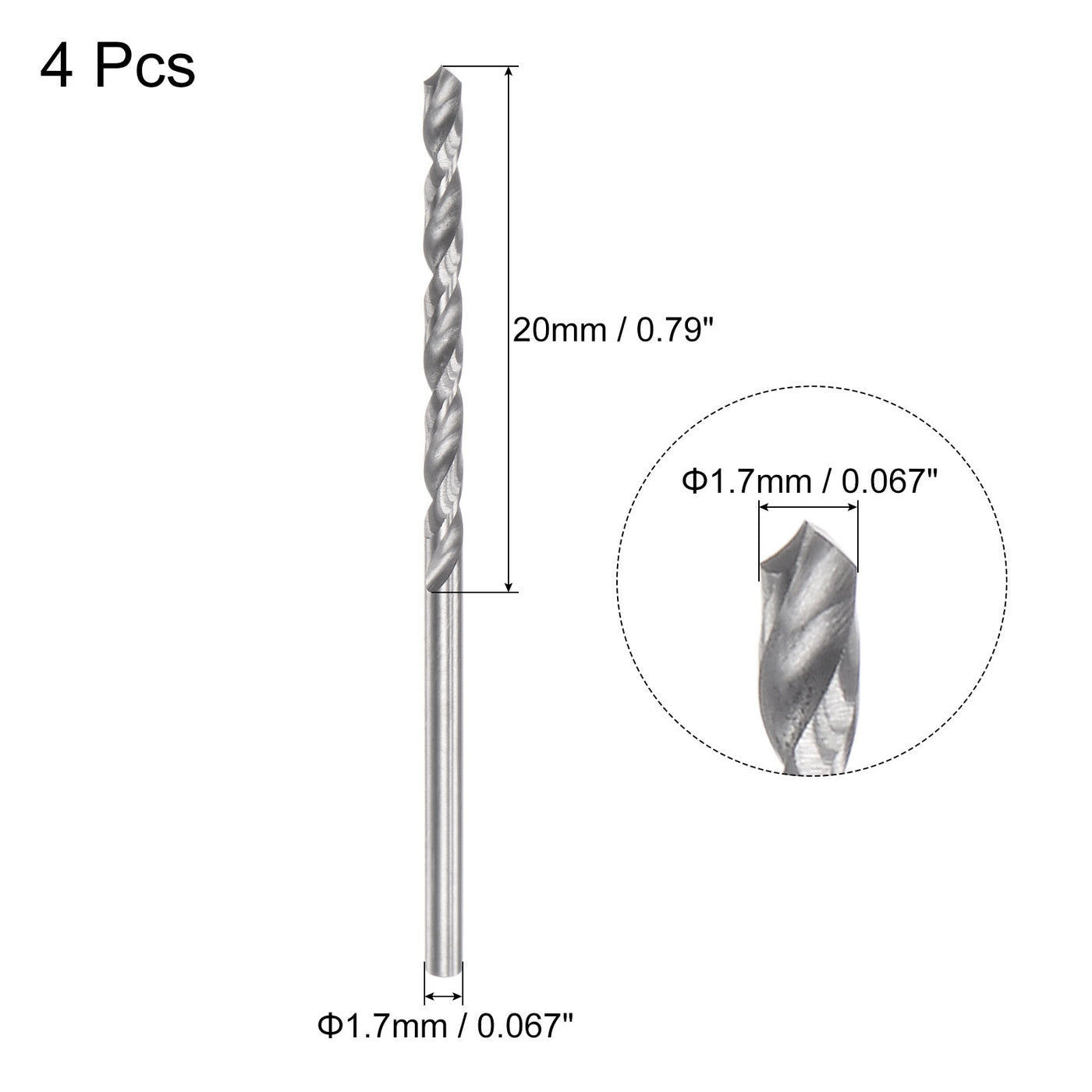 uxcell Uxcell 1.7mm C2/K20 Tungsten Carbide Straight Shank Spiral Flutes Twist Drill Bit 4pcs