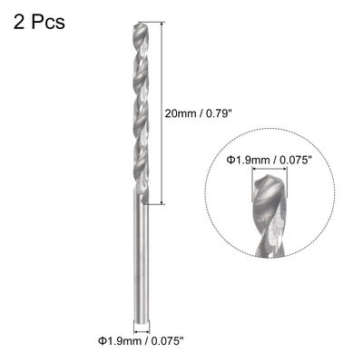 Harfington Uxcell 1.9mm C2/K20 Tungsten Carbide Straight Shank Spiral Flutes Twist Drill Bit 2pcs