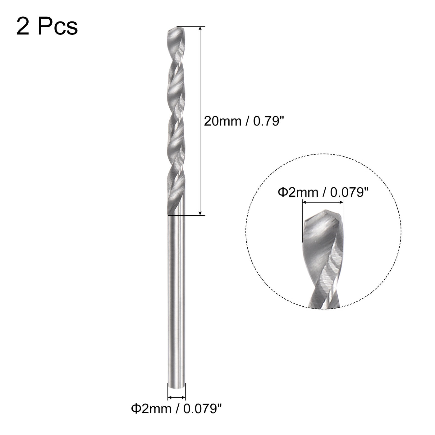 uxcell Uxcell 2mm C2/K20 Tungsten Carbide Straight Shank Spiral Flutes Twist Drill Bit 2pcs