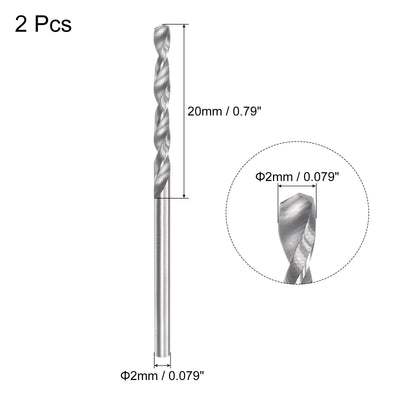 Harfington Uxcell 2mm C2/K20 Tungsten Carbide Straight Shank Spiral Flutes Twist Drill Bit 2pcs