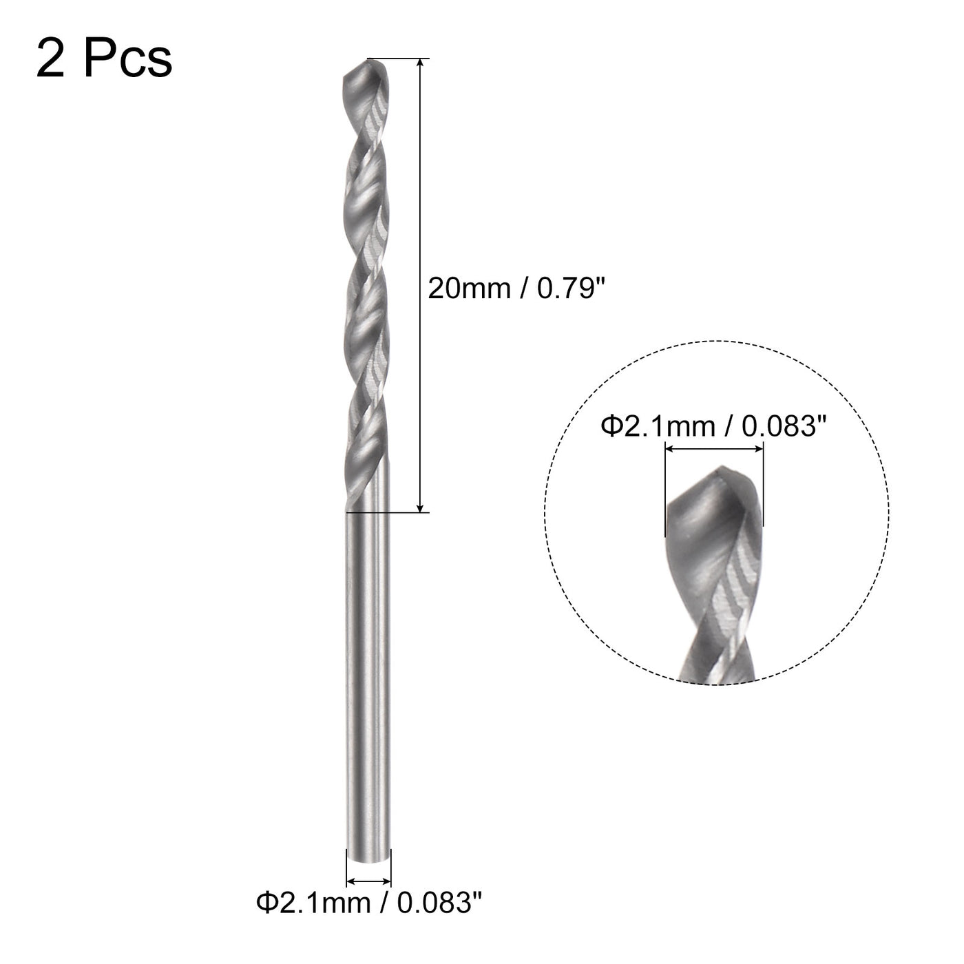 uxcell Uxcell 2.1mm C2/K20 Tungsten Carbide Straight Shank Spiral Flutes Twist Drill Bit 2pcs