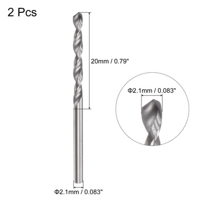 Harfington Uxcell 2.1mm C2/K20 Tungsten Carbide Straight Shank Spiral Flutes Twist Drill Bit 2pcs