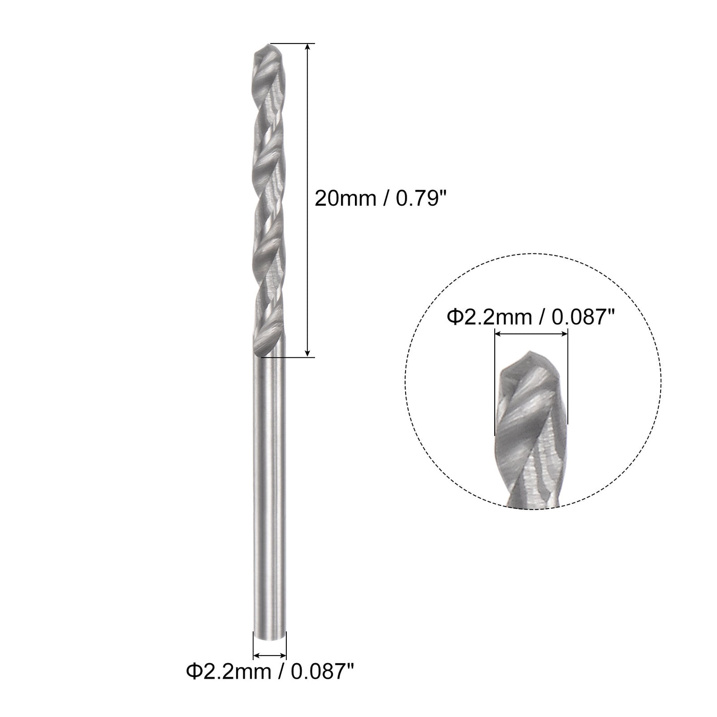 uxcell Uxcell 2.2mm C2/K20 Tungsten Carbide Straight Shank Spiral Flutes Twist Drill Bit