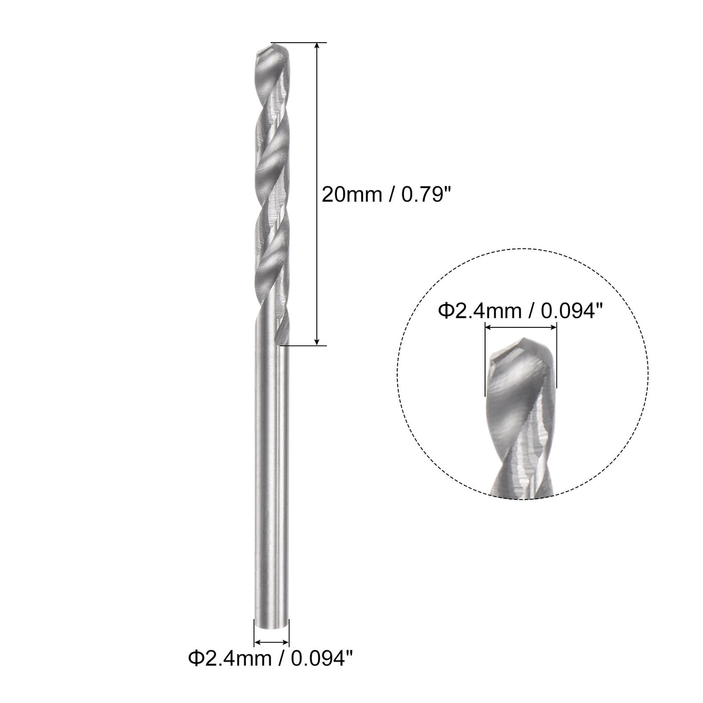 uxcell Uxcell 2.4mm C2/K20 Tungsten Carbide Straight Shank Spiral Flutes Twist Drill Bit