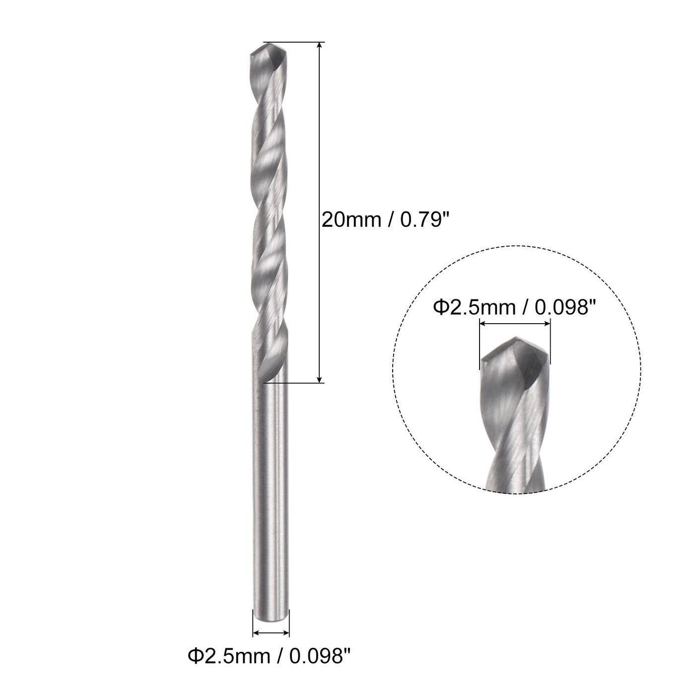 uxcell Uxcell 2.5mm C2/K20 Tungsten Carbide Straight Shank Spiral Flutes Twist Drill Bit