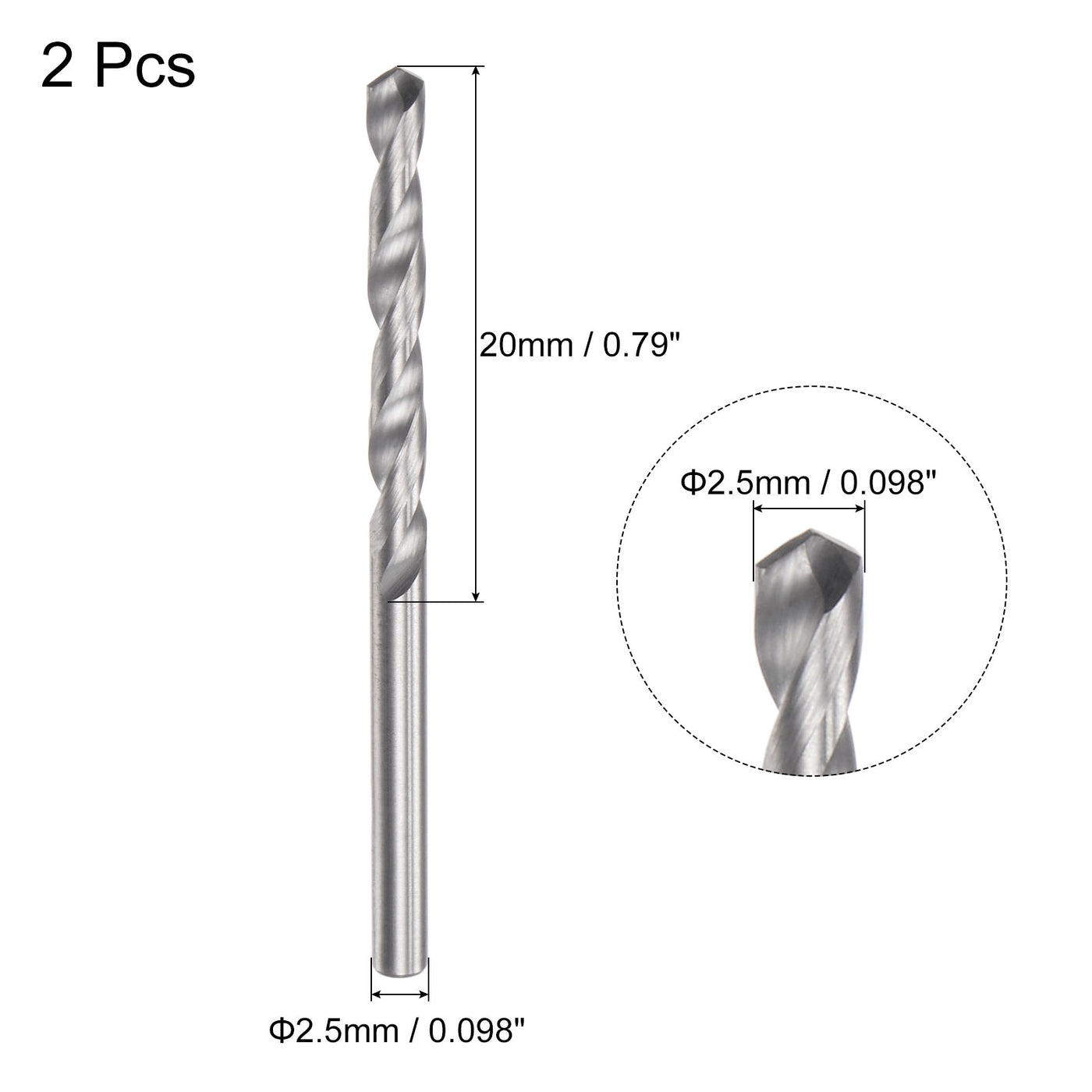 uxcell Uxcell 2.5mm C2/K20 Tungsten Carbide Straight Shank Spiral Flutes Twist Drill Bit 2pcs