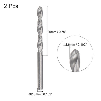 Harfington Uxcell 2.6mm C2/K20 Tungsten Carbide Straight Shank Spiral Flutes Twist Drill Bit 2pcs