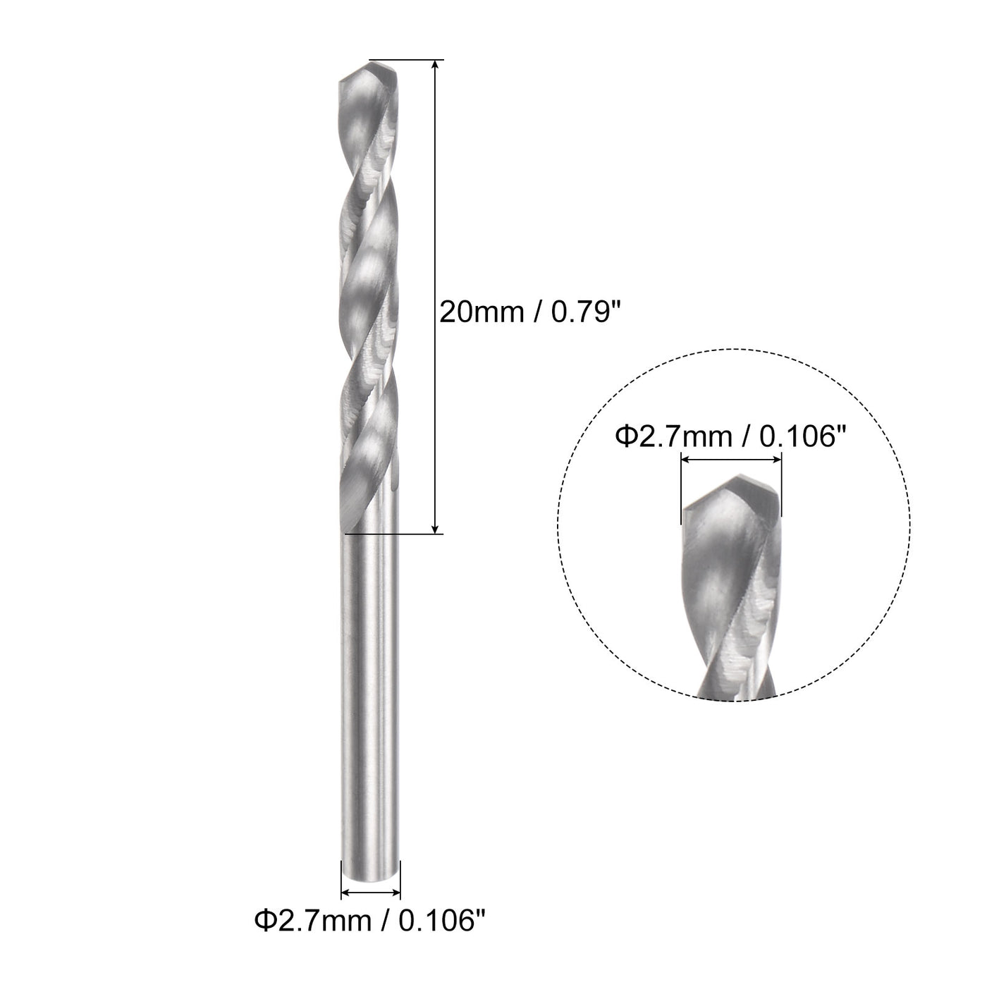 uxcell Uxcell 2.7mm C2/K20 Tungsten Carbide Straight Shank Spiral Flutes Twist Drill Bit
