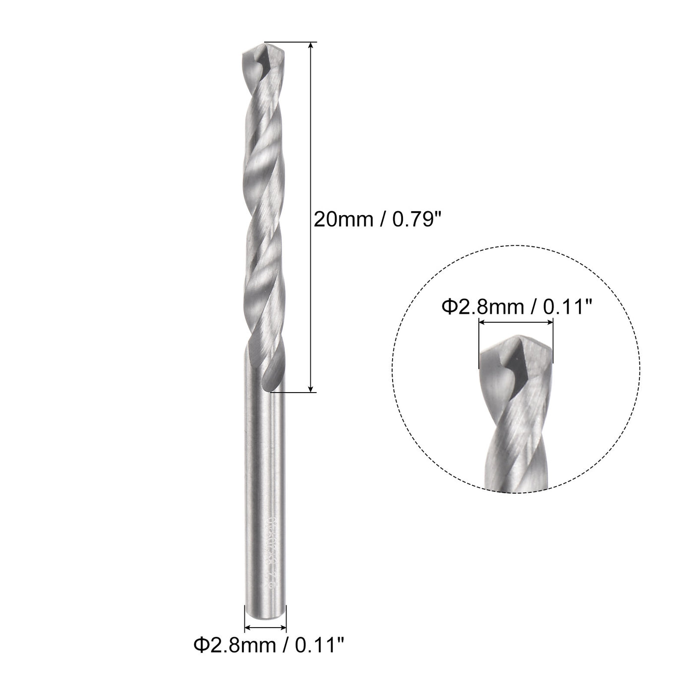 uxcell Uxcell 2.8mm C2/K20 Tungsten Carbide Straight Shank Spiral Flutes Twist Drill Bit