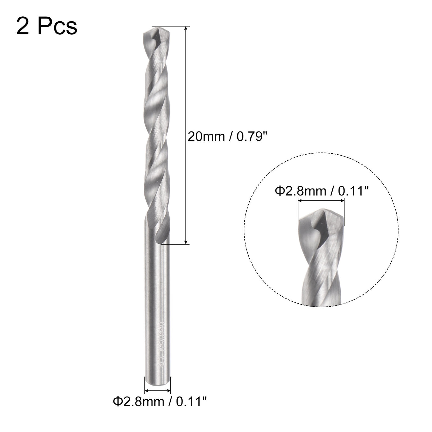 uxcell Uxcell 2.8mm C2/K20 Tungsten Carbide Straight Shank Spiral Flutes Twist Drill Bit 2pcs