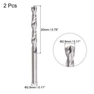 Harfington Uxcell 2.8mm C2/K20 Tungsten Carbide Straight Shank Spiral Flutes Twist Drill Bit 2pcs
