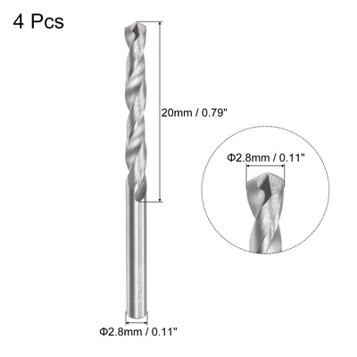 Harfington Uxcell 2.8mm C2/K20 Tungsten Carbide Straight Shank Spiral Flutes Twist Drill Bit 4pcs