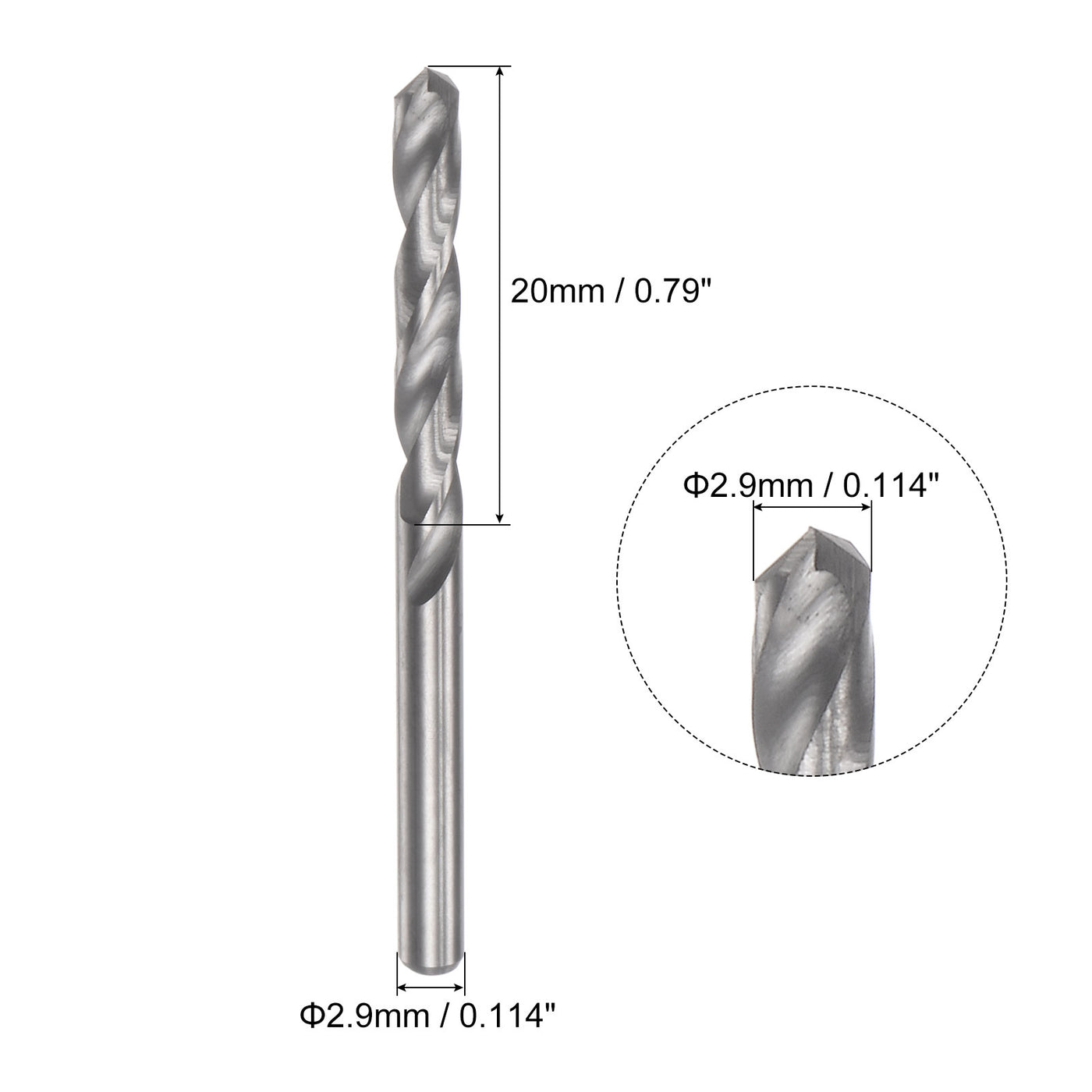 uxcell Uxcell 2.9mm C2/K20 Tungsten Carbide Straight Shank Spiral Flutes Twist Drill Bit