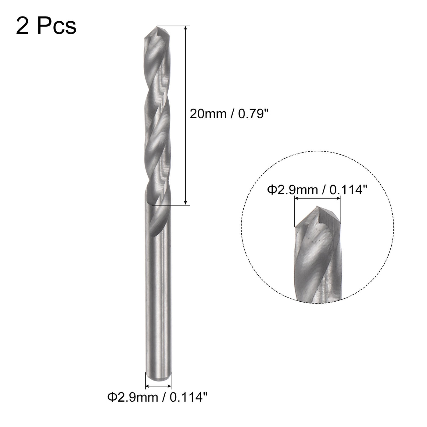 uxcell Uxcell 2.9mm C2/K20 Tungsten Carbide Straight Shank Spiral Flutes Twist Drill Bit 2pcs