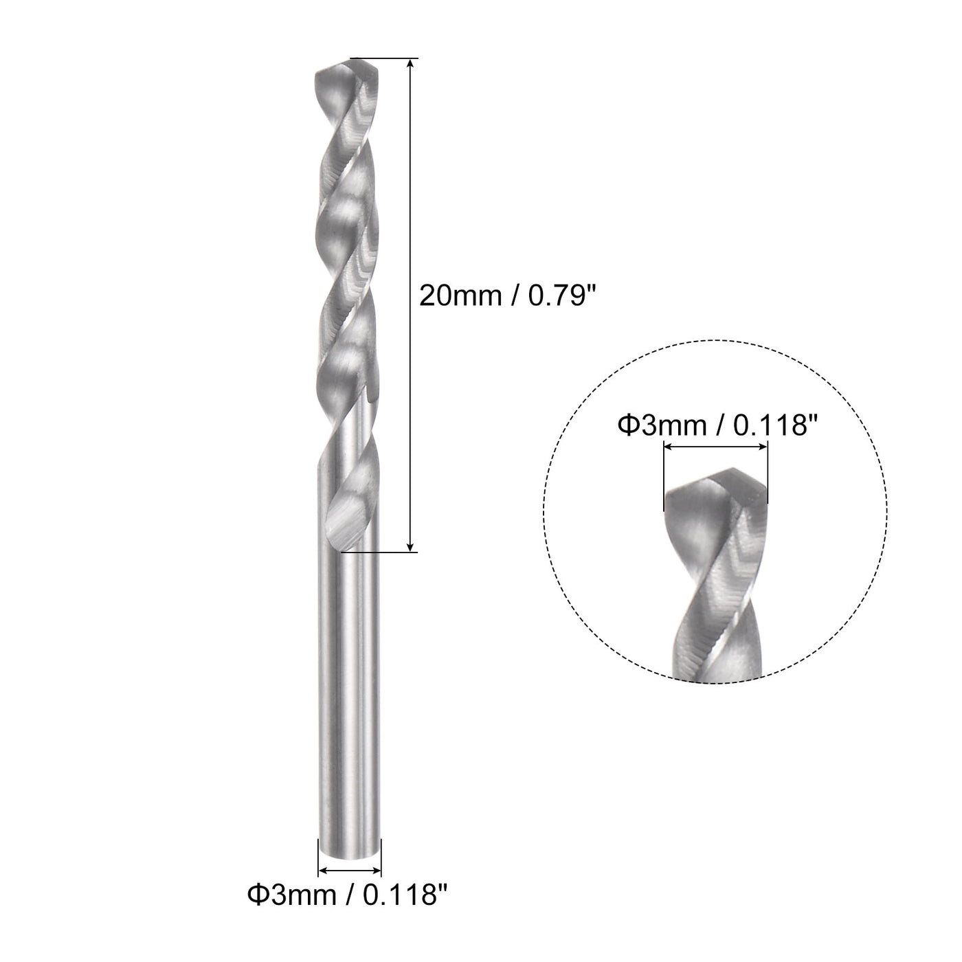 uxcell Uxcell 3mm C2/K20 Tungsten Carbide Straight Shank Spiral Flutes Twist Drill Bit