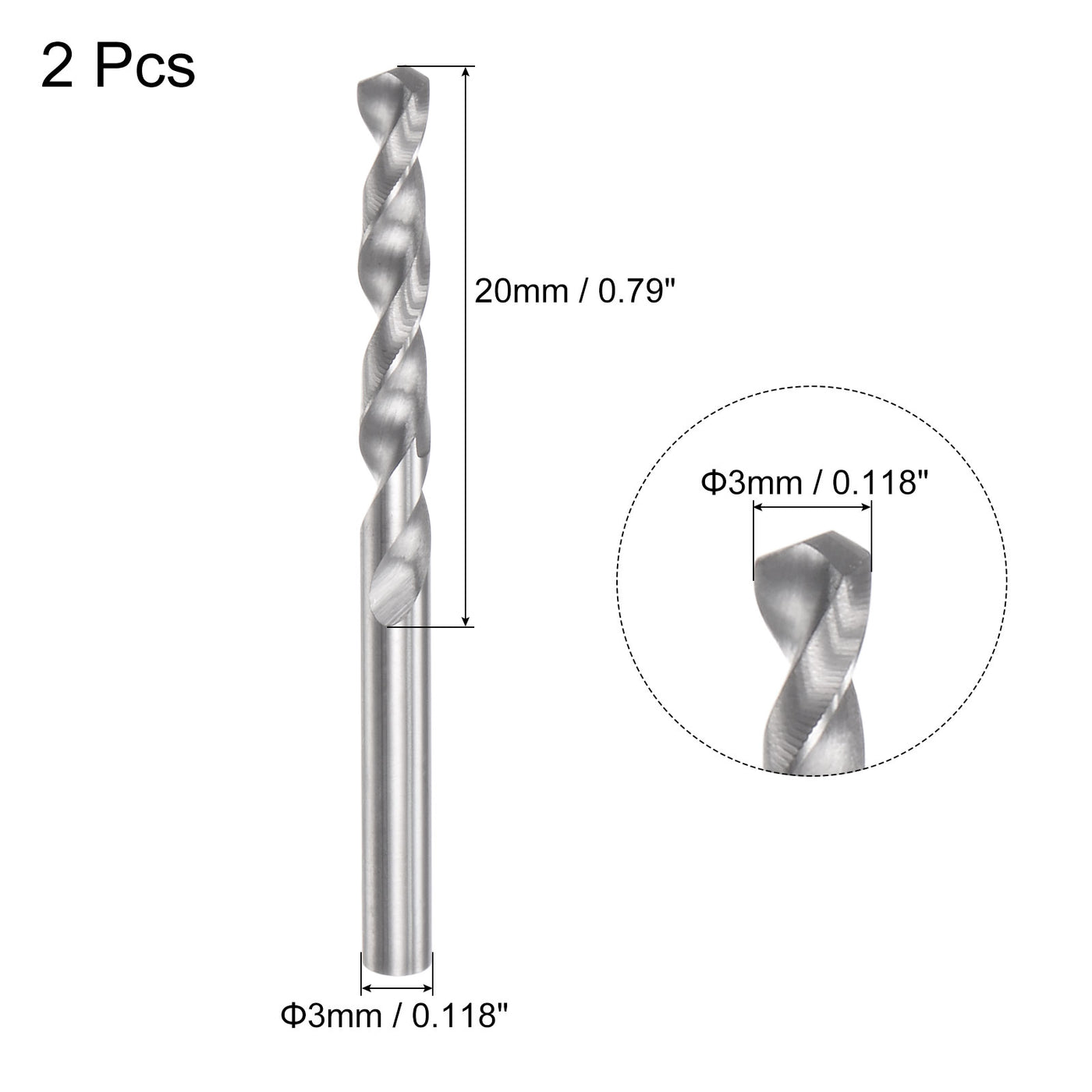 uxcell Uxcell 3mm C2/K20 Tungsten Carbide Straight Shank Spiral Flutes Twist Drill Bit 2pcs