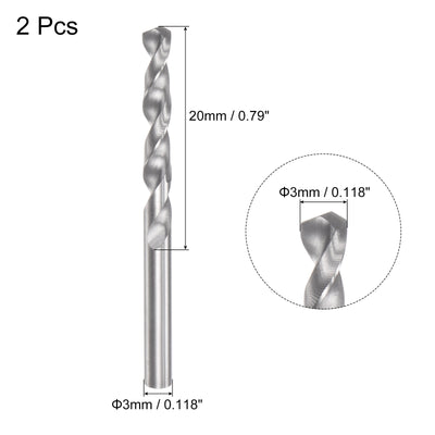 Harfington Uxcell 3mm C2/K20 Tungsten Carbide Straight Shank Spiral Flutes Twist Drill Bit 2pcs