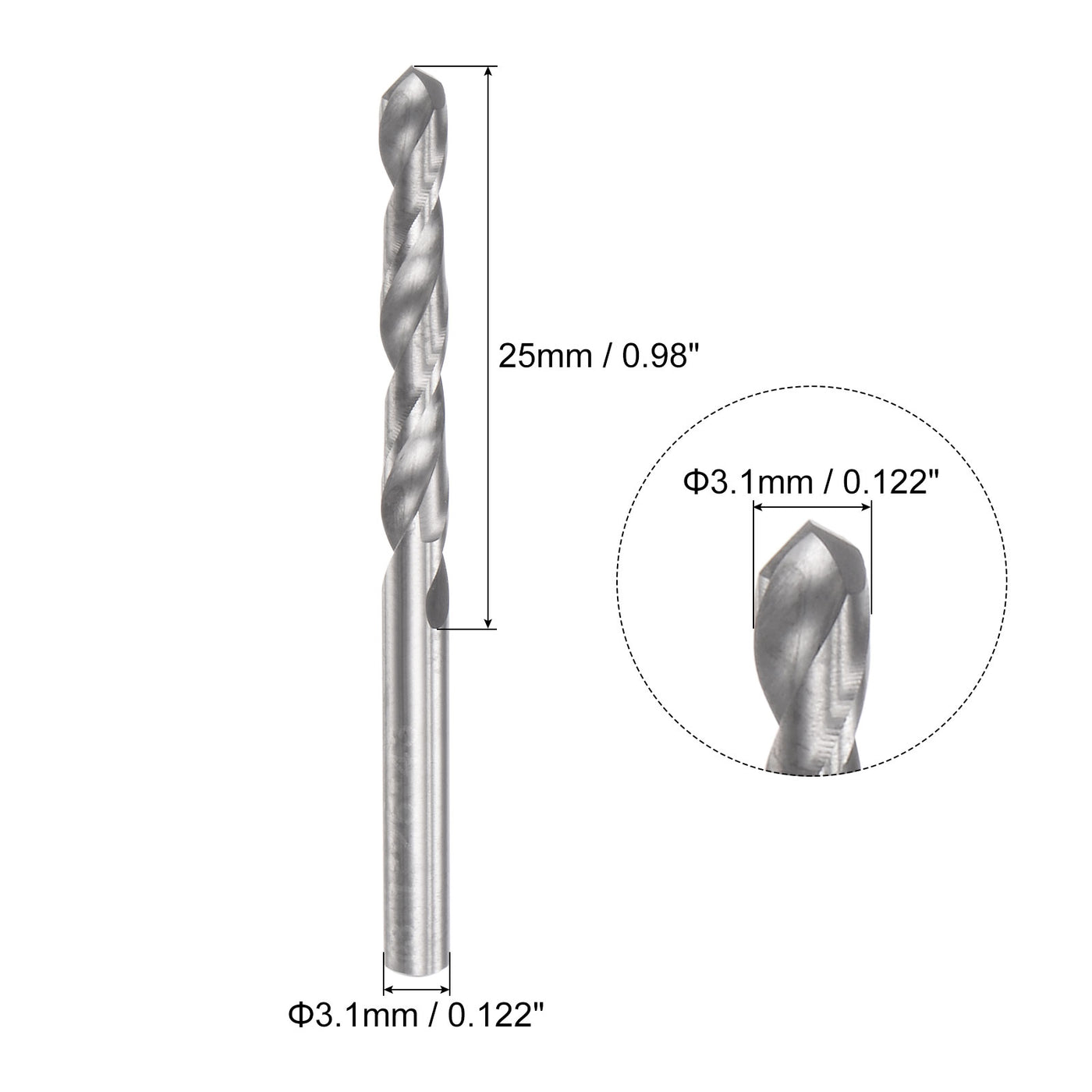 uxcell Uxcell 3.1mm C2/K20 Tungsten Carbide Straight Shank Spiral Flutes Twist Drill Bit