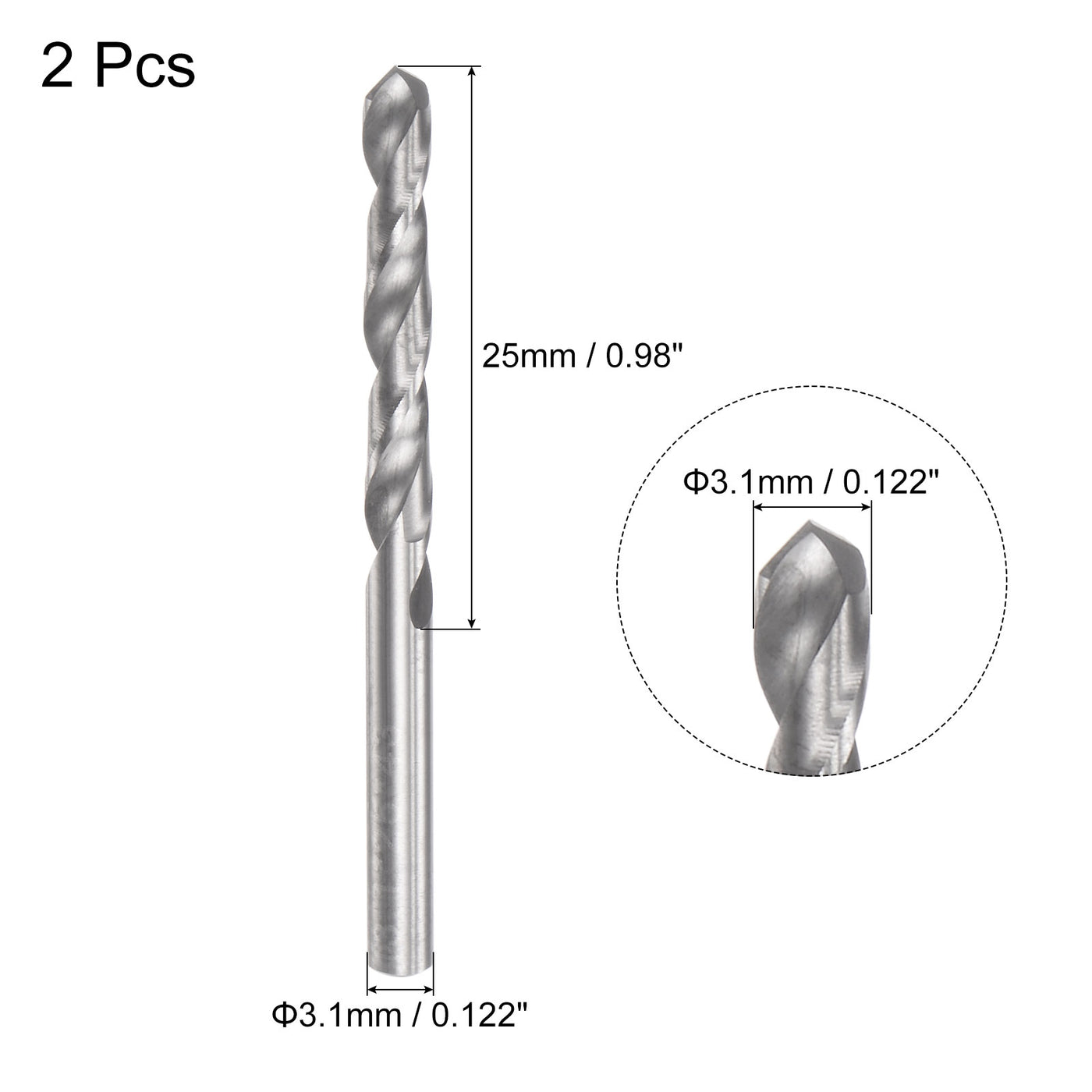uxcell Uxcell 3.1mm C2/K20 Tungsten Carbide Straight Shank Spiral Flutes Twist Drill Bit 2pcs