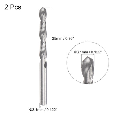 Harfington Uxcell 3.1mm C2/K20 Tungsten Carbide Straight Shank Spiral Flutes Twist Drill Bit 2pcs
