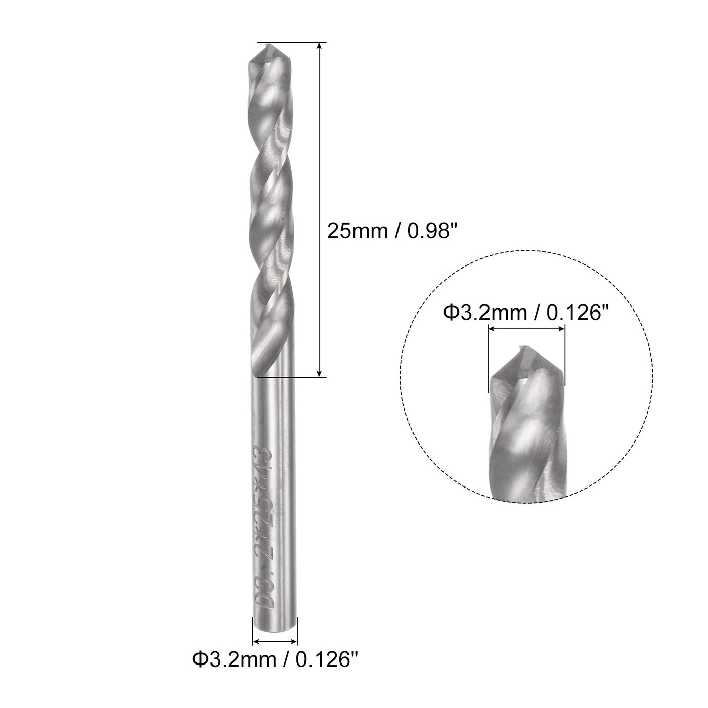 uxcell Uxcell 3.2mm C2/K20 Tungsten Carbide Straight Shank Spiral Flutes Twist Drill Bit