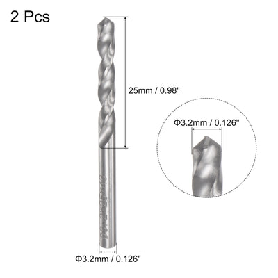 Harfington Uxcell 3.2mm C2/K20 Tungsten Carbide Straight Shank Spiral Flutes Twist Drill Bit 2pcs