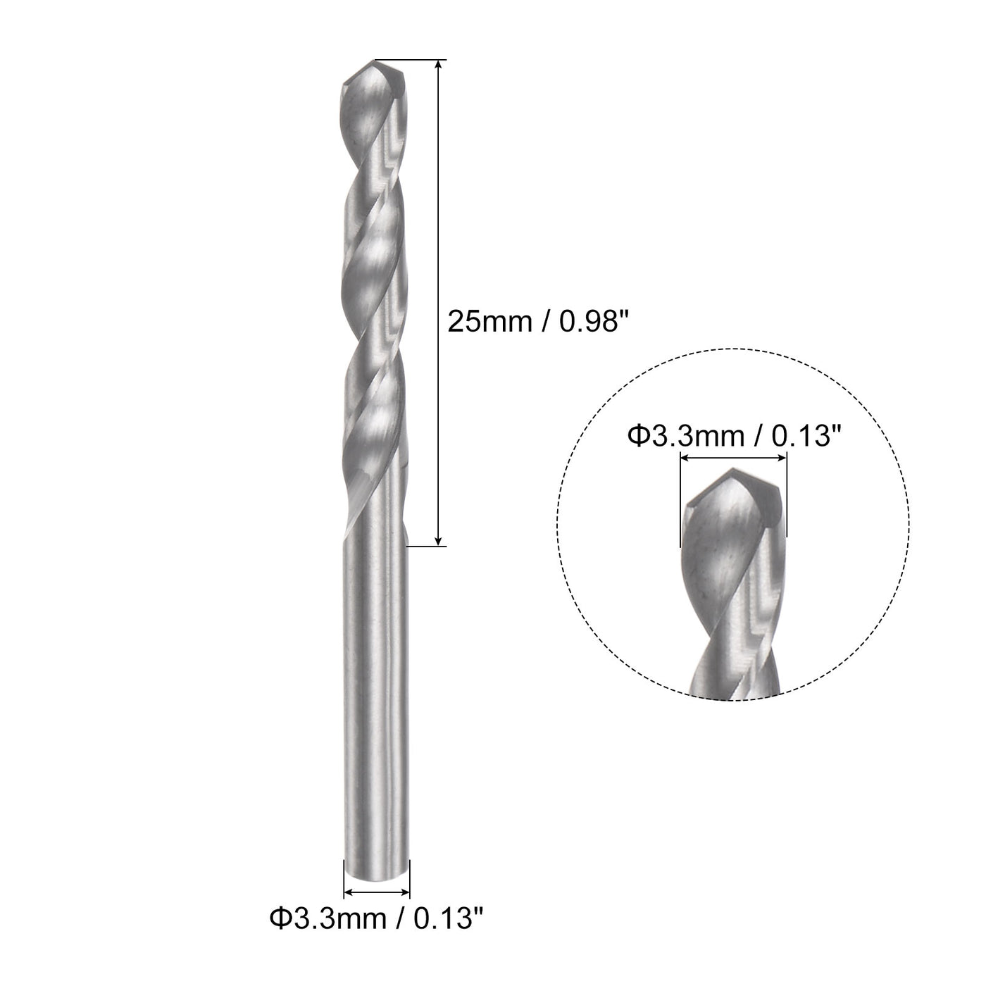 uxcell Uxcell 3.3mm C2/K20 Tungsten Carbide Straight Shank Spiral Flutes Twist Drill Bit
