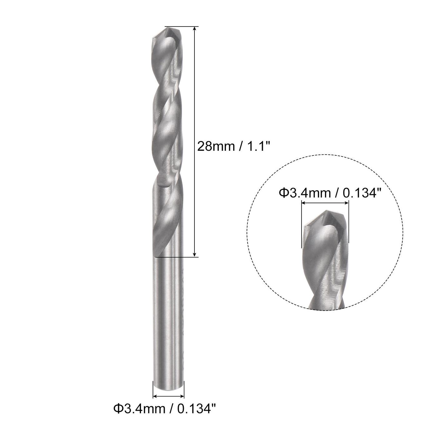 uxcell Uxcell 3.4mm C2/K20 Tungsten Carbide Straight Shank Spiral Flutes Twist Drill Bit