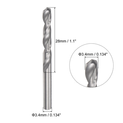 Harfington Uxcell 3.4mm C2/K20 Tungsten Carbide Straight Shank Spiral Flutes Twist Drill Bit