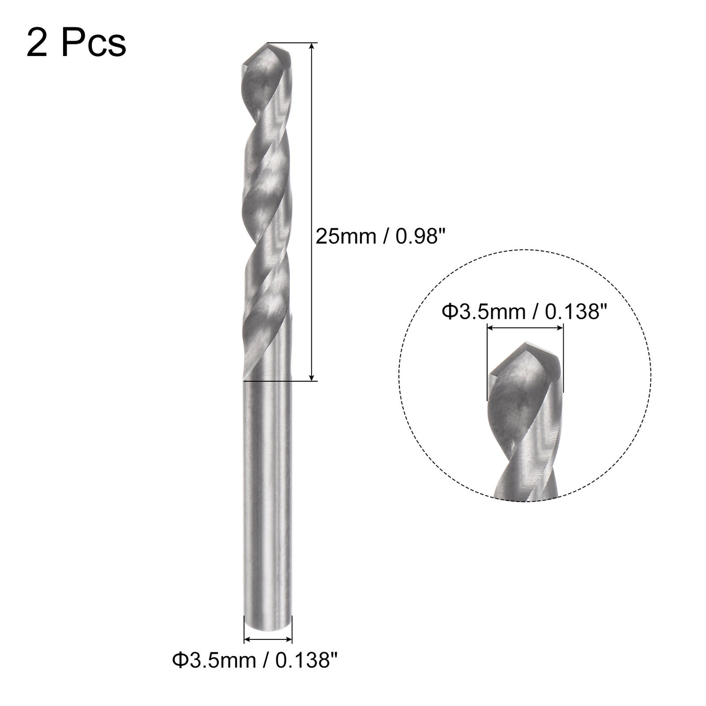 uxcell Uxcell 3.5mm C2/K20 Tungsten Carbide Straight Shank Spiral Flutes Twist Drill Bit 2pcs