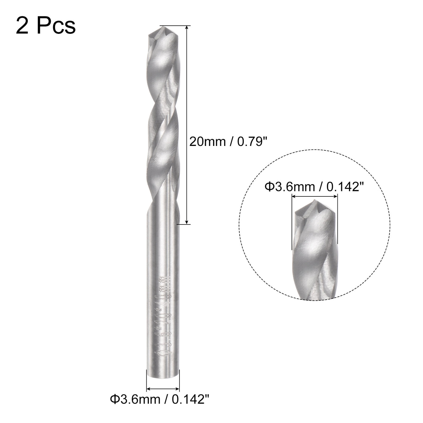 uxcell Uxcell 3.6mm C2/K20 Tungsten Carbide Straight Shank Spiral Flutes Twist Drill Bit 2pcs