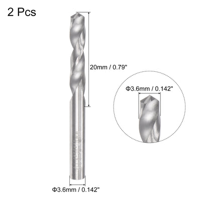Harfington Uxcell 3.6mm C2/K20 Tungsten Carbide Straight Shank Spiral Flutes Twist Drill Bit 2pcs