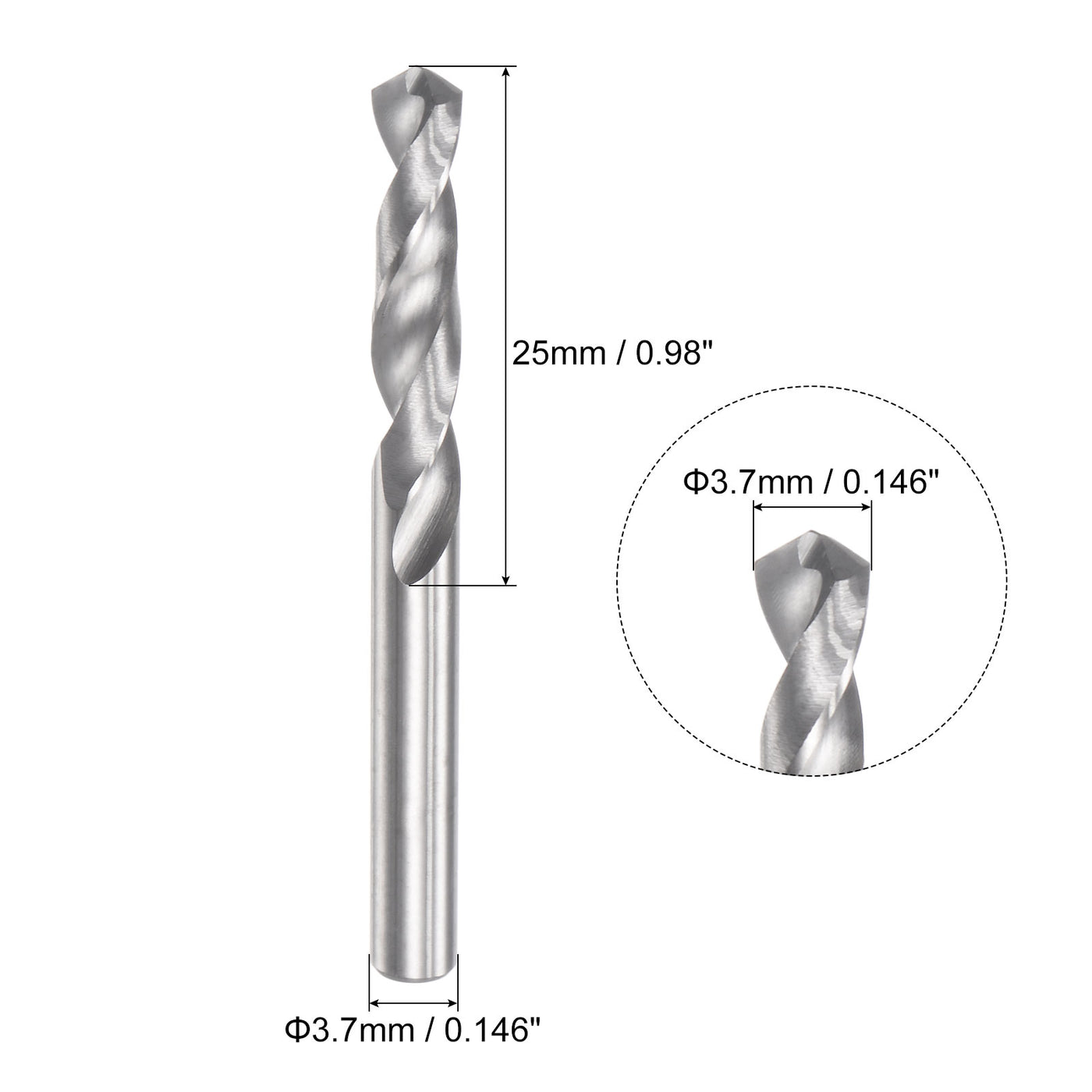uxcell Uxcell 3.7mm C2/K20 Tungsten Carbide Straight Shank Spiral Flutes Twist Drill Bit