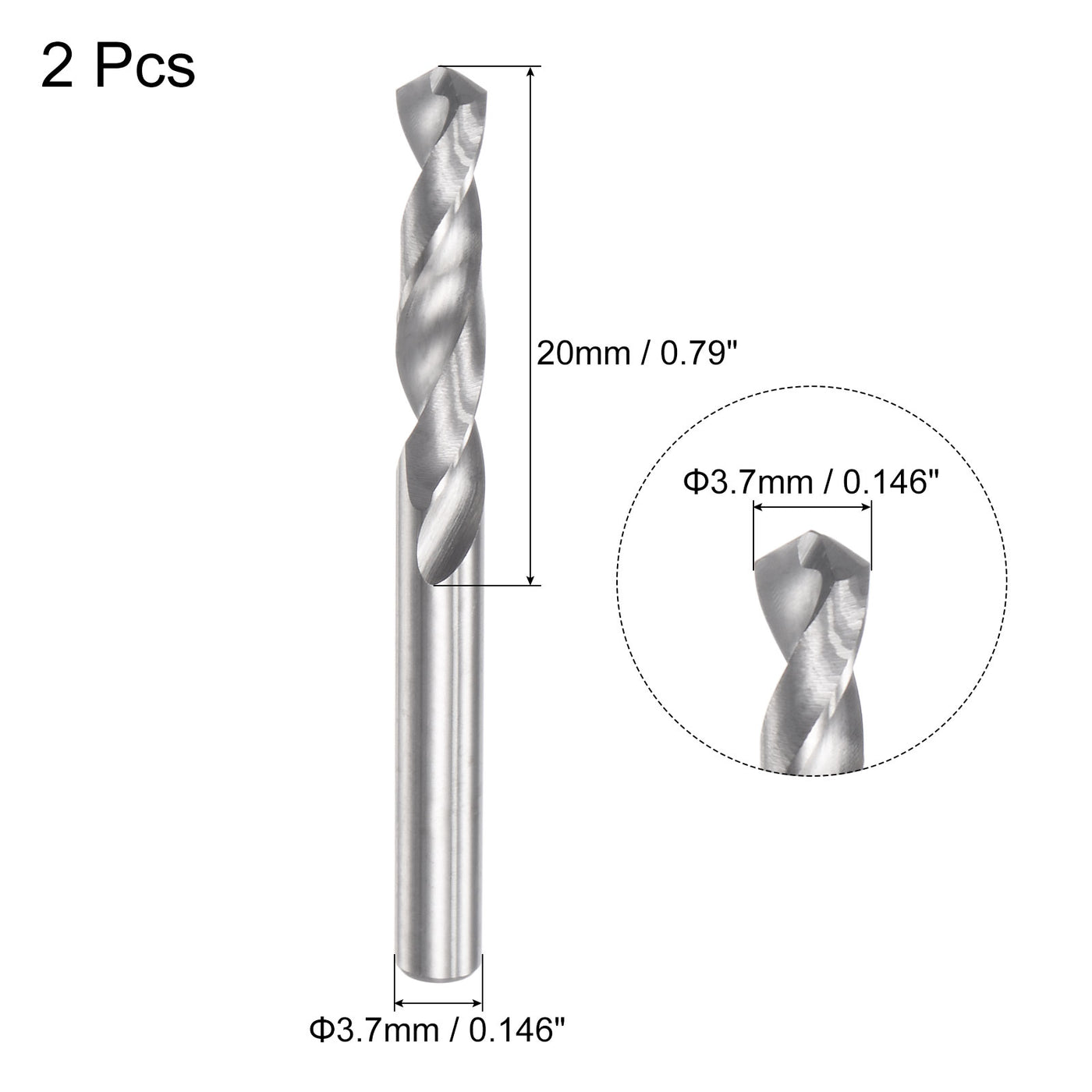 uxcell Uxcell 3.7mm C2/K20 Tungsten Carbide Straight Shank Spiral Flutes Twist Drill Bit 2pcs