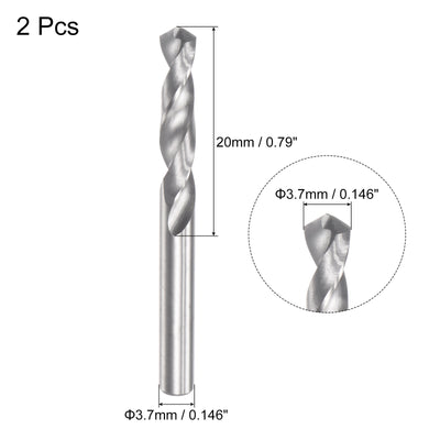Harfington Uxcell 3.7mm C2/K20 Tungsten Carbide Straight Shank Spiral Flutes Twist Drill Bit 2pcs