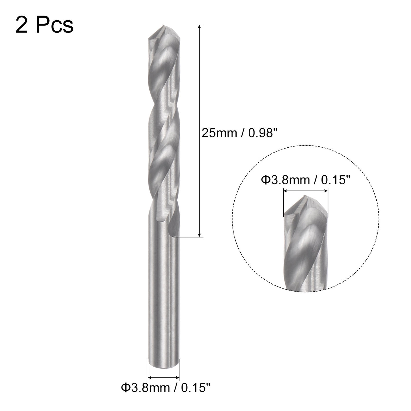 uxcell Uxcell 3.8mm C2/K20 Tungsten Carbide Straight Shank Spiral Flutes Twist Drill Bit 2pcs