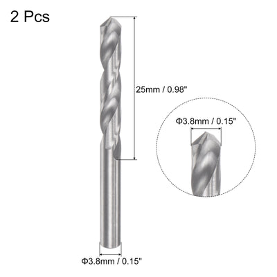 Harfington Uxcell 3.8mm C2/K20 Tungsten Carbide Straight Shank Spiral Flutes Twist Drill Bit 2pcs