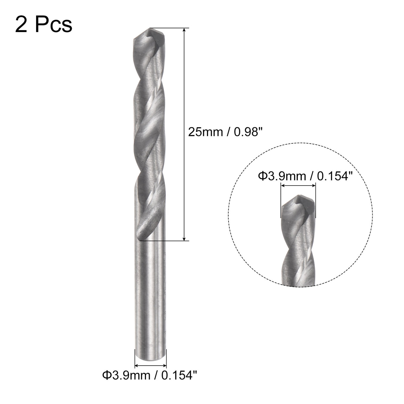 uxcell Uxcell 3.9mm C2/K20 Tungsten Carbide Straight Shank Spiral Flutes Twist Drill Bit 2pcs