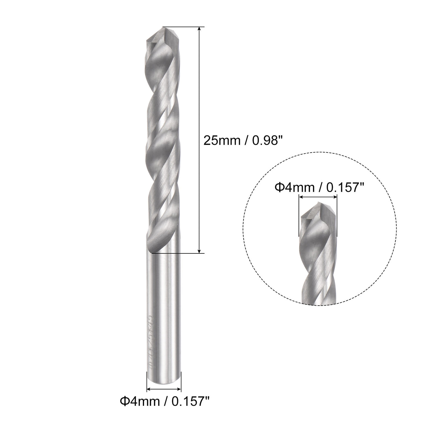 uxcell Uxcell 4mm C2/K20 Tungsten Carbide Straight Shank Spiral Flutes Twist Drill Bit