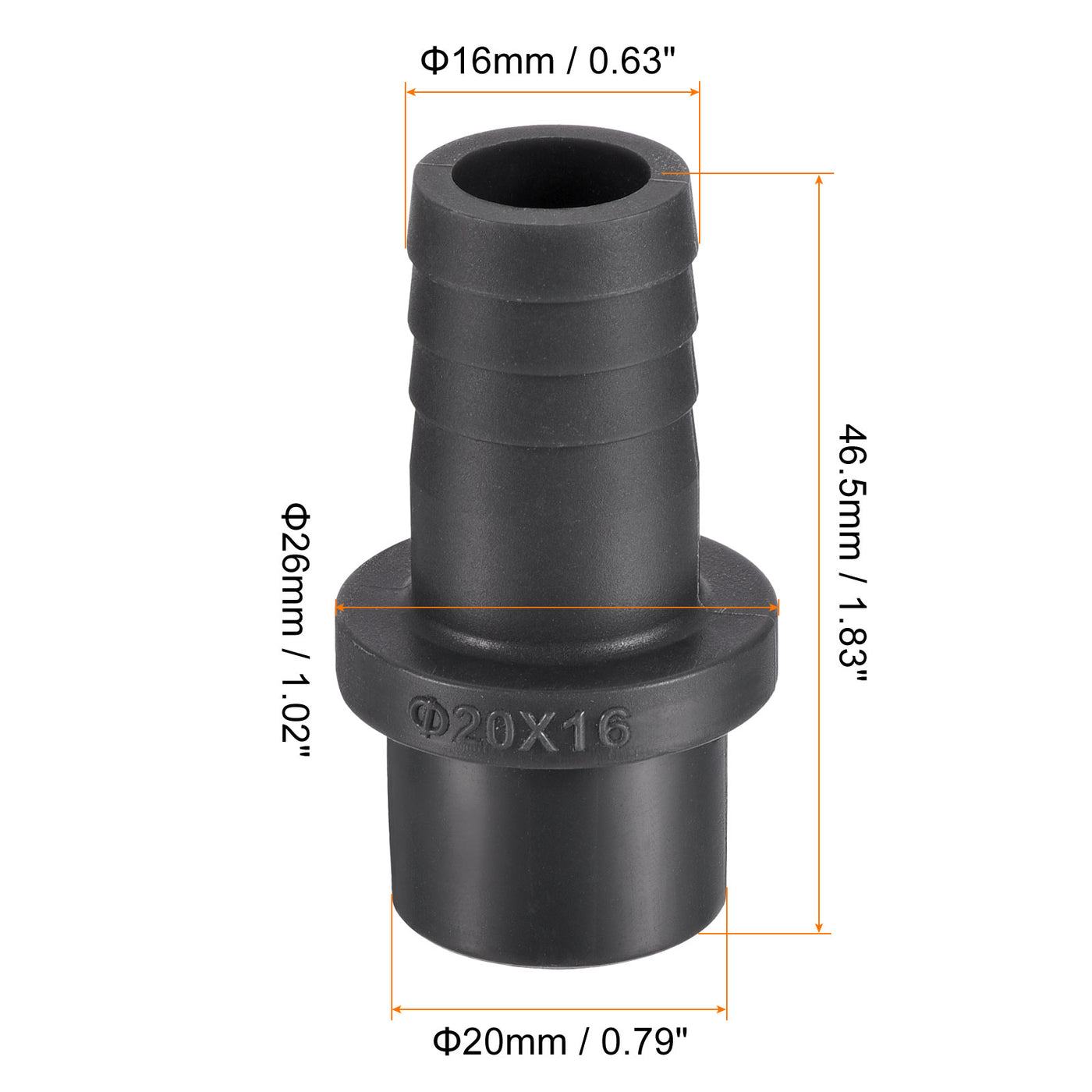 Harfington PVC Pipe Fitting 16mm Barbed x 20mm OD Spigot Straight Hose Connector Black
