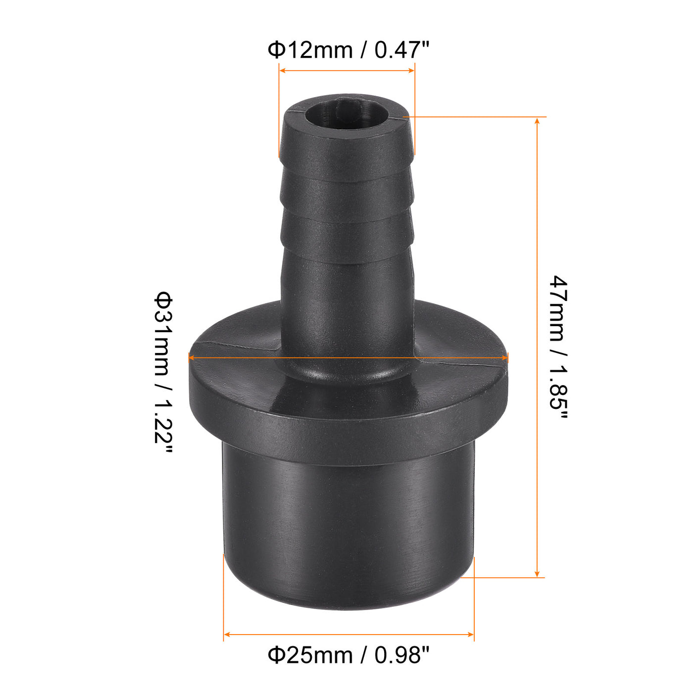 Harfington PVC Pipe Fitting 12mm Barbed x 25mm OD Spigot Straight Hose Connector Black