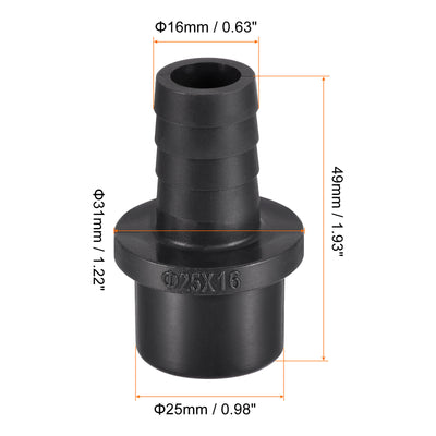 Harfington PVC Pipe Fitting 16mm Barbed x 25mm OD Spigot Straight Hose Connector Black