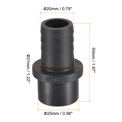 Harfington PVC Pipe Fitting 20mm Barbed x 25mm OD Spigot Straight Hose Connector Black