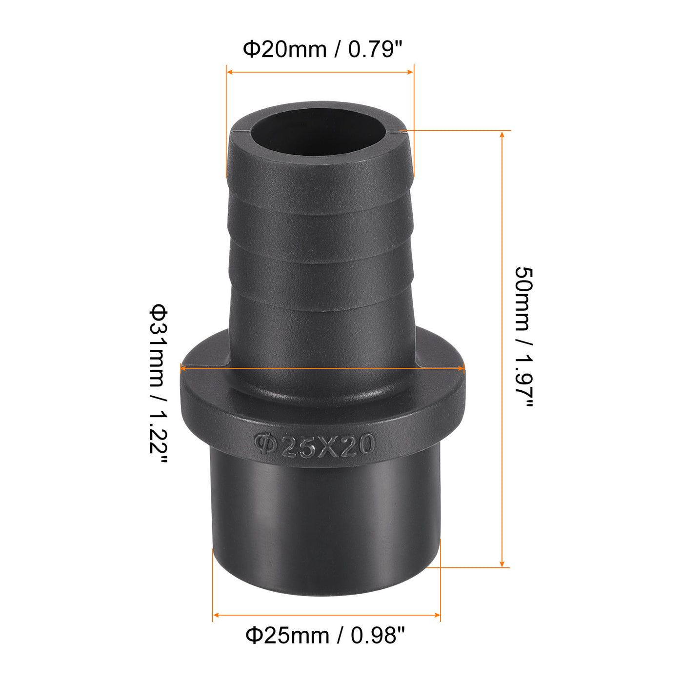 Harfington 3Pcs PVC Pipe Fitting 20mm Barbed x 25mm OD Spigot Straight Hose Connector Black
