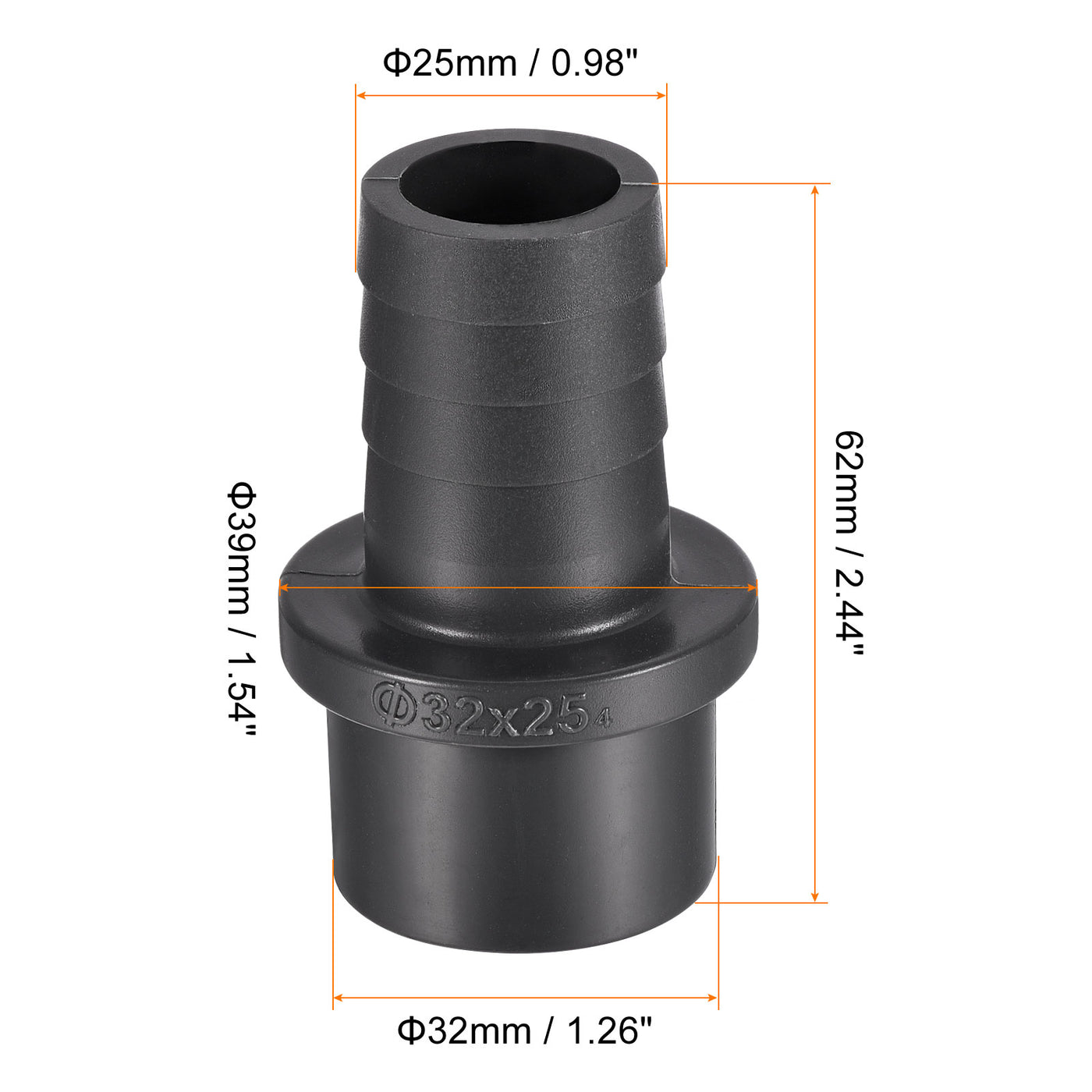 Harfington 2Pcs PVC Pipe Fitting 25mm Barbed x 32mm OD Spigot Straight Hose Connector Black