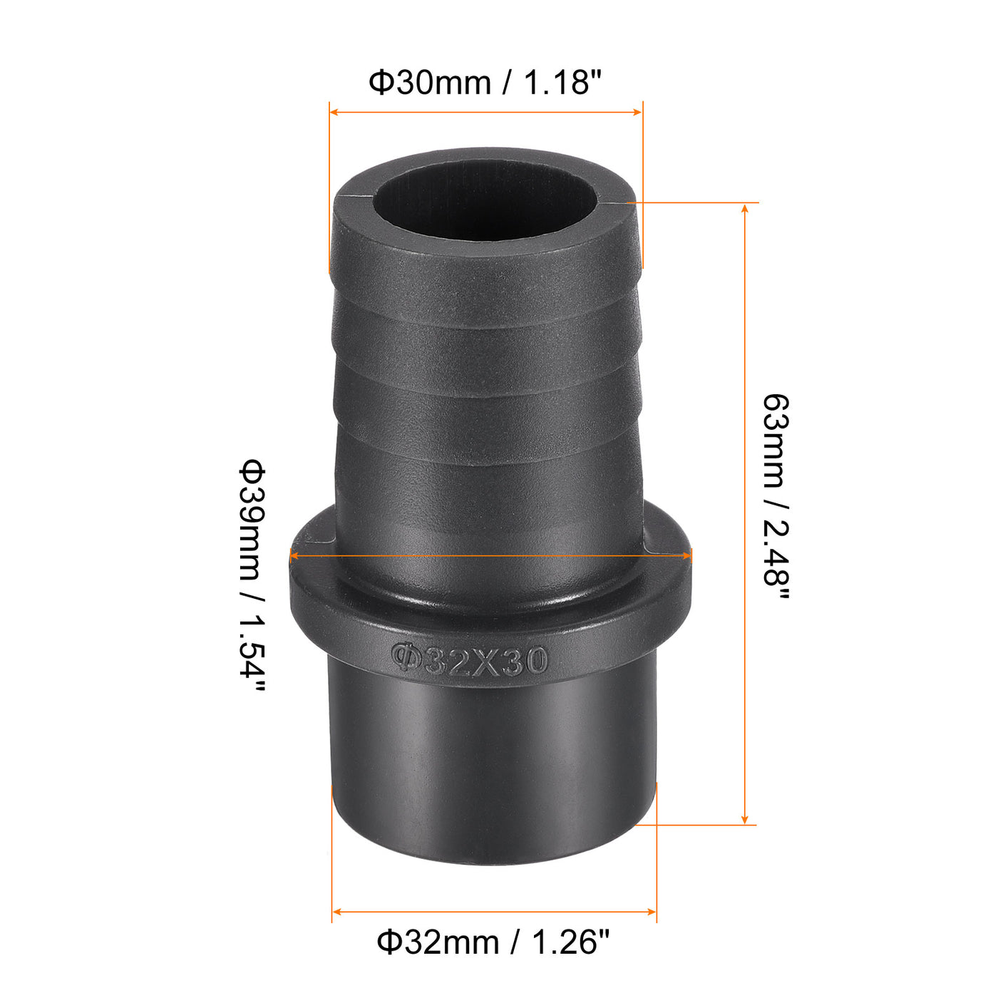 Harfington PVC Pipe Fitting 30mm Barbed x 32mm OD Spigot Straight Hose Connector Black