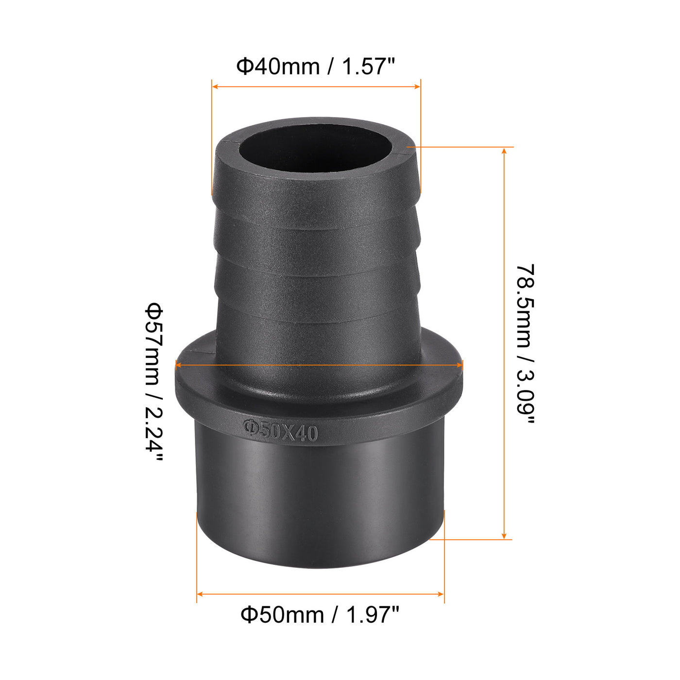 Harfington PVC Pipe Fitting 40mm Barbed x 50mm OD Spigot Straight Hose Connector Black