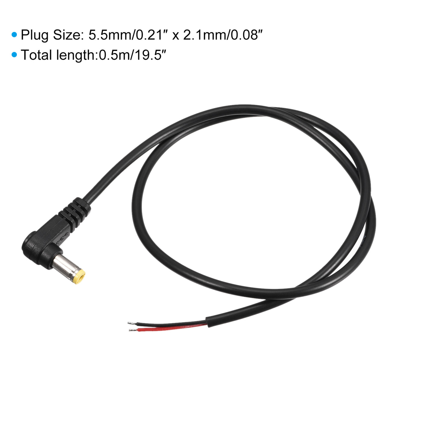 Harfington 5.5mm x 2.1mm DC Power Extension Cable 90 Degree Angle Male Plug 0.5m 2Pcs